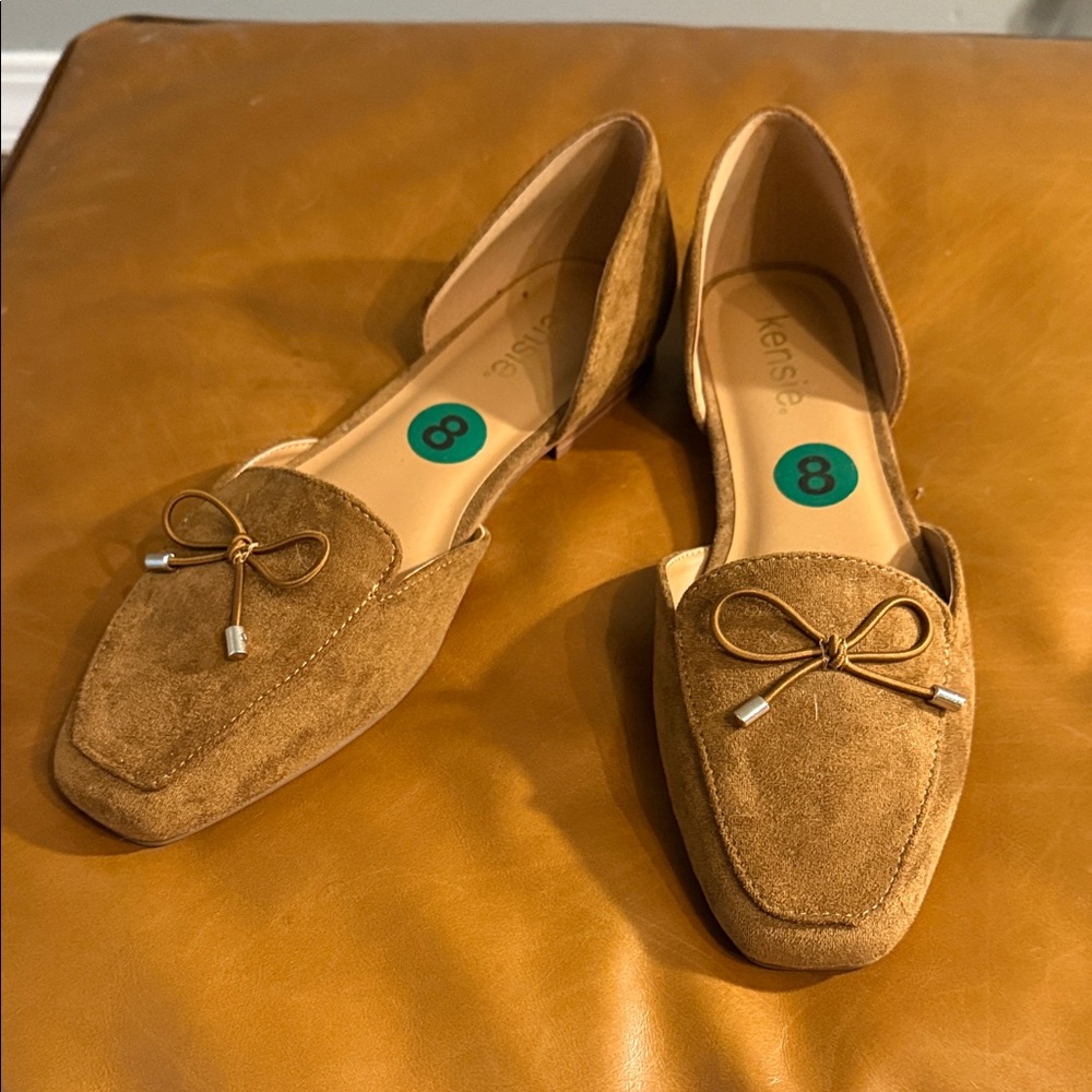 Kensie Brown Suede Loafers with Bow Detail